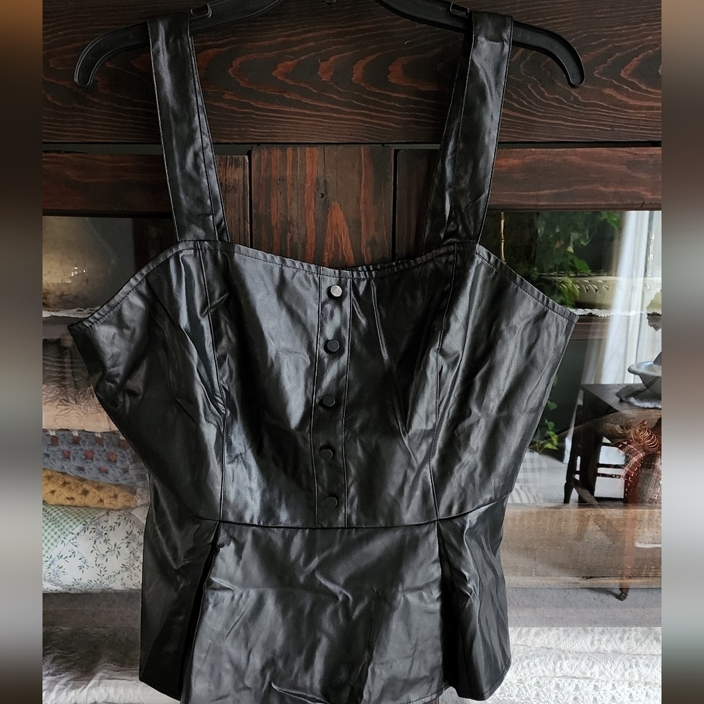 Allegra K Black Faux Leather Top